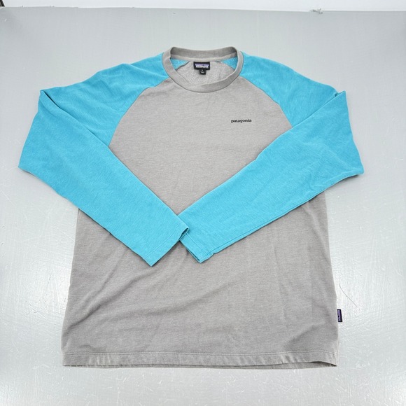 Patagonia Other - Patagonia Mens Grey Turquoise Blue Raglan Logo Crewneck Sweatshirt Large L